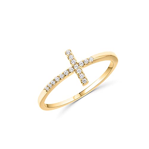 Bague croix femme argent 925 plaqué or jaune 18 carats avec oxydes de zirconium
