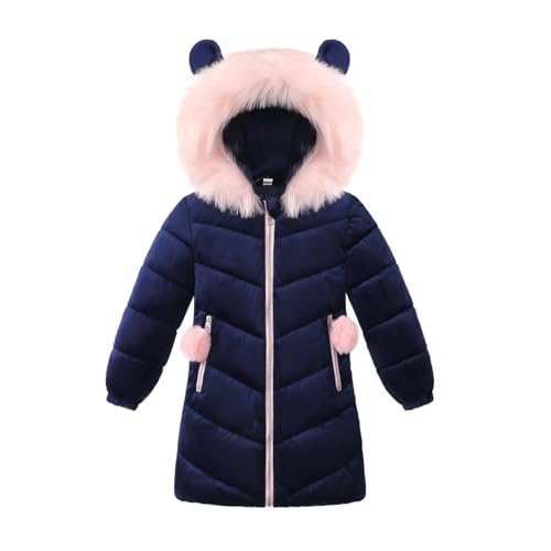 Winter Kids Girls Fur Collar Hooded Long Coat Fleece Puffer Jacket Parka Clothes