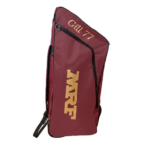 Image of M*R*F Cricket Kit Bag, Shubman Gill 77 Edition | Wheeled Travel Bag with Padded Backpack Straps | Multi Utility Pockets with Dedicated Bat Compartment & Separate Shoes Pocket (Gill-77, Magenta /Gold)