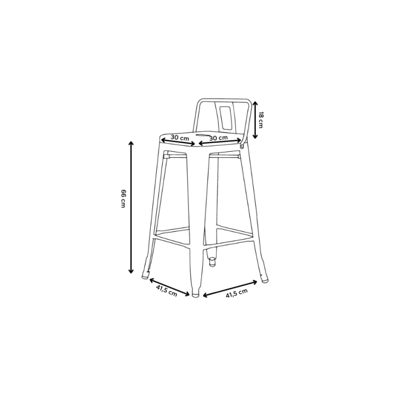 Kosmi - Sgabello da Bar in Metallo Grezzo con Piccolo Schienale, Sedia da Bar Sgabello in Metallo Altezza 66 cm Perfetto per Piano Cucina di Circa 90 cm, Finitura zincata
