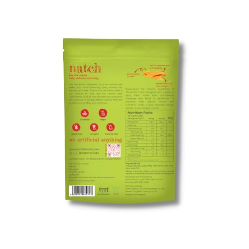 Image of Natch Dried Thai Mango Slices, Healthy Snakcs 100% All Natural, Vegan, Gluten Free, No Artificial Preservatives, Trans Fat Free, Rich in Antioxidants, Chilli Flavour, 150gm each (Pack of 2)