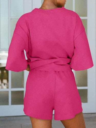 Image of Tankaneo Womens Pajama Sets 3 /4 Sleeve Oversized Tops & Loose Fit Shorts Lounge Set with Pockets Loungewear