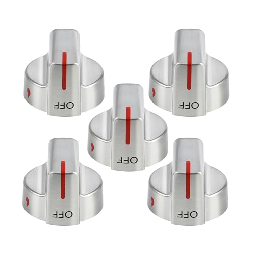 Stainless Steel 5304509064 Stove Knobs Replacement Parts for Frigidaire Gallery Oven Gas Stove Range 5304509929 Stove Top GCRG3060AFC Metal Silver Surface Burner Control Knobs 5 Pcs