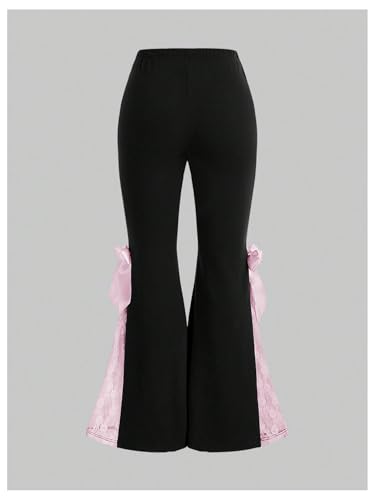 MakeMeChic Women's Plus Size Flare Leg Pants Bow Side Bell Bottom Mesh Lace Pants Y2K Trousers2