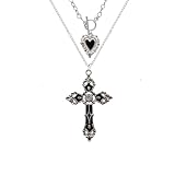 Bestleey Gothic Layered Cross Pendant Necklace for Women,Punk Style Heart Necklaces Vintage Red Black Gemstone Necklace Halloween Victoria Y2K Jewelry (Black)