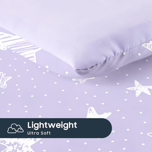 Image of Wake In Cloud - Toddler Bedding Set for Boys Girls, Cute Star Polka Dot, 4 Pieces Soft Crib Bed Set Including Comforter, Sheets and Pillowcase, Light Purple