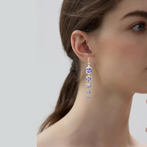 Dangling Ceramic Ball Beads Drop Dangle Hoop Earrings for Women,Lightweight Long 5 Balls Vintage Statement Jewelry Earrings For Formal Party Prom Wedding3