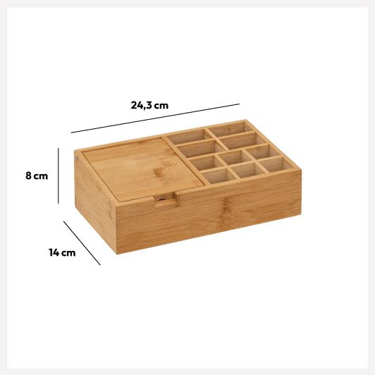 Organiseur Bureau Bambou 5 Compartiments - Pour Stylos, Cosmétiques, Petits Objets
