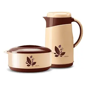 MILTON Collectible Gift Set (New Orchid 1500 Casserole, 1260 ml and Viva Tuff 1000 Flask, 1 Liter) Brown | Insulated | BPA Free | Hot & Cold | Food Grade