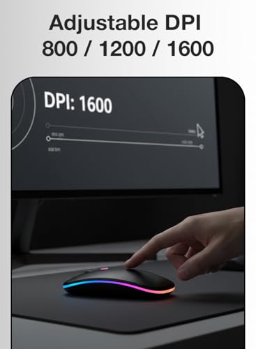 Image of Glassology 2.4GHz Wireless + Bluetooth Mouse, Multi-Device Dual Mode Slim Rechargeable Silent Click Buttons Wireless BT Mouse, Adjustable DPI 800-1200-1600 (Black)