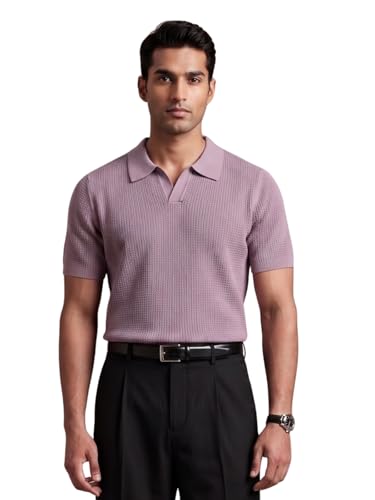 Image of Leriya Fashion Polo T Shirt for Men | Textured Polo T Shirts for Men | Smart Casual Half Sleeve T-Shirt for Mens, Breathable Cotton Knit Collar T Shirts