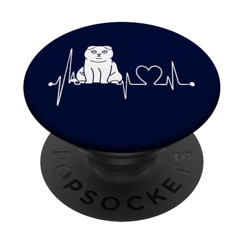 Scottish Fold Cat Heartbeat EKG Funny Cats & Kitten Lovers PopSockets PopGrip Adhésif