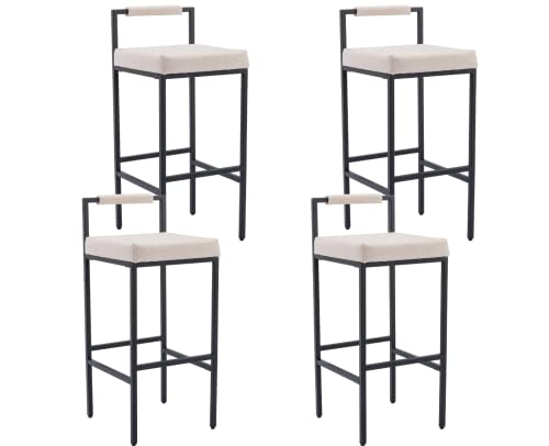 EALSON Modern Bar Stools Set of 4 Linen Upholstered Bar Height Barstools with Low Back and Metal Frame 30 Inch Couter Tall Bar Chairs Industrial Island Chairs for Kitchen/Pub, Beige