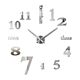 sdSDGrw orologio da parete, Orologio da parete a specchio 3D grande orologio al quarzo orologi soggiorno decorazione casa adesivi(Silver,47inch)