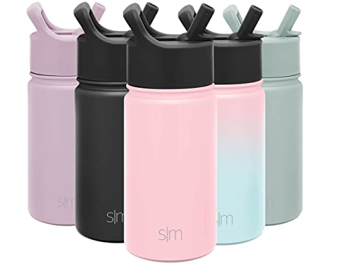 Simple Modern Kids Water Bottle with Straw Lid Vacuum Insulated Stainless Steel Metal Thermos Bottles | Reusable Leak Proof BPA-Free Flask for School | Summit Collection | 14oz, Blush Pink