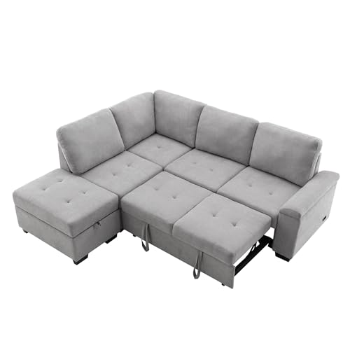 Sleeper Sectional Sofa, L-Shape Corner Couch with Storage Ottoman,Arm Storage and USB Charge for Living Room Apartment,sofá de salón