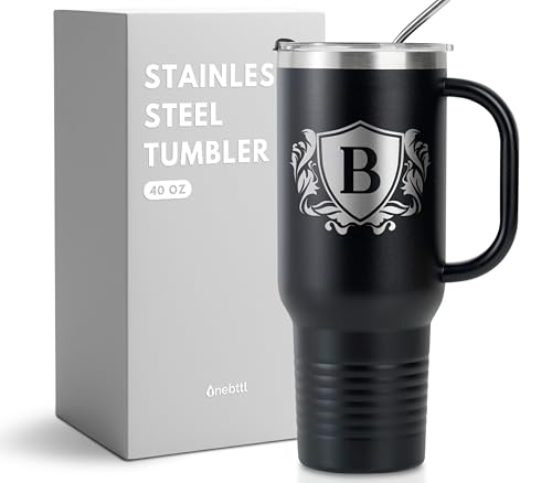 Onebttl Personalized 40 oz Tumbler with Handle and Straw, Monogrammed Travel Cup for Men, Custom Coffee Mugs, Unique Birthday Christmas Gifts for Men Who Have Everything, B