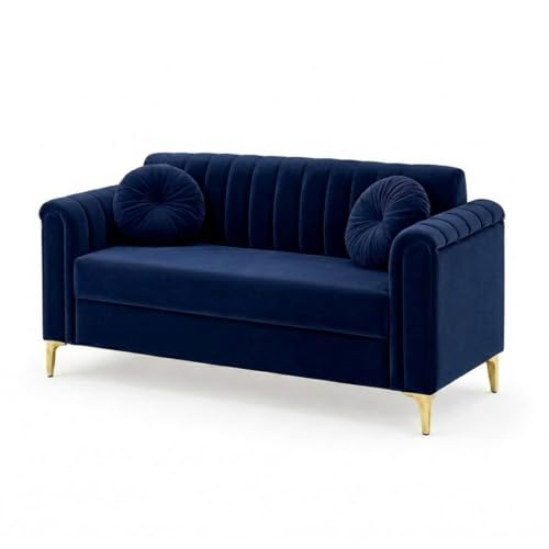 Image of FURNY Dorino 2 Seater Fabric Sofa Set (Dark Blue) Premium Velvet Finish Durable & Comfortable Ideal for Living Room, Office