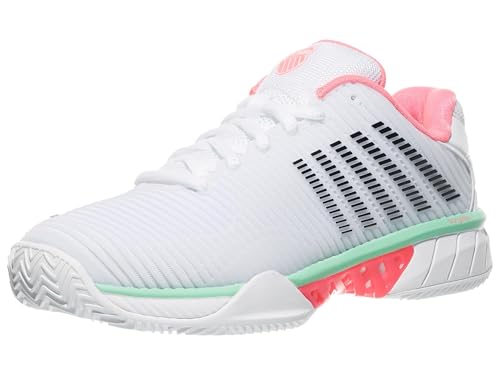 K-Swiss Hypercourt Express 2 HB - Tenis Clay Court para mujer, Blanco/rosa pastel neón/negro, 41.5 EU
