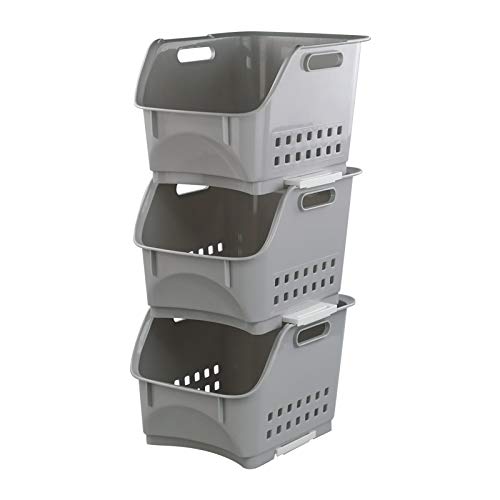 Xowine 3 Stück Stapelbarer Aufbewahrungskorb, Etagen Stapelbar Aufbewahrungskorb Cover