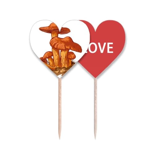 Illustration cure-dents drapeau champignon orange mignon étiquette cœur amour pic cupcake créature
