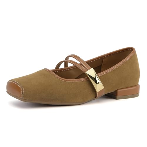 miss left Women Square Toe Strappy Buckled Mary Jane Flats Stylish Comfortable Casual Party Dating Flats Size 4-16 US