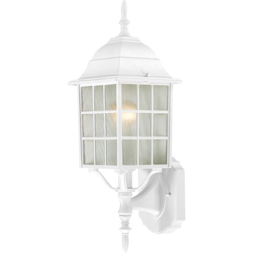 Nuvo Lighting 60/4901 Adams One Light Wall Lantern/Arm Up 100 Watt A19 Max. Frosted Glass White Outdoor Fixture, 18 Inches