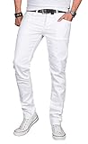 A. Salvarini Designer Herren Jeans Hose Basic Stretch Jeanshose Regular Slim [AS040 - Weiss - W32 L32]