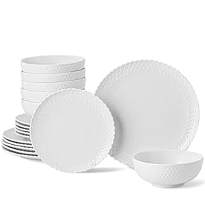 18 Piece Porcelain Dinnerware Set, Service for 6, Durable Ceramic Plates and Bowls Sets, High-Fired at 2372°F, Modern Dish Set