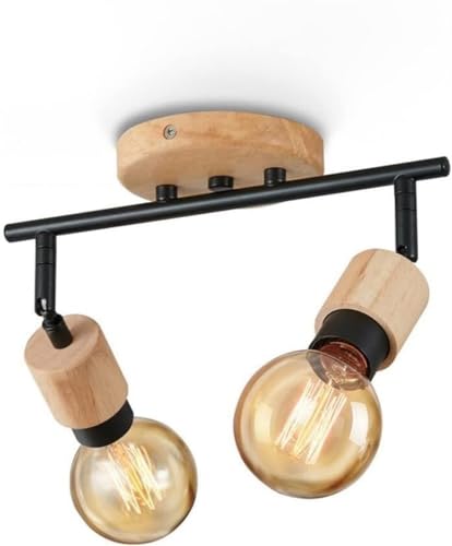 Luces de techo de madera ajustables tipo lámpara de araña retro con riel fijo negro