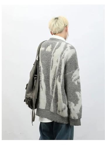 Men's American Vintage V-Neck Knit Cardigan Sweater Loose Oversized Y2k Hip-Hop Cardigans Coats4