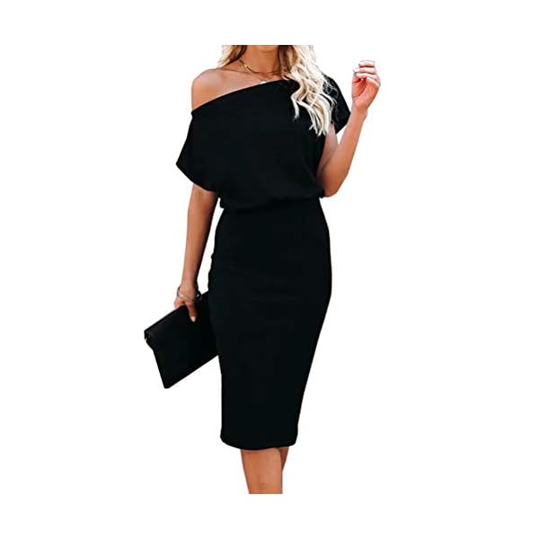Ezbelle-Womens-Off-The-Shoulder-Short-Sleeve-Ribbed-Casual-Party-Bodycon-Midi-Dress Ezbelle Women's Sexy Off Shoulder Short Sleeve Ribbed Wrap Bodycon Pencil Party Casual Dress Black Large