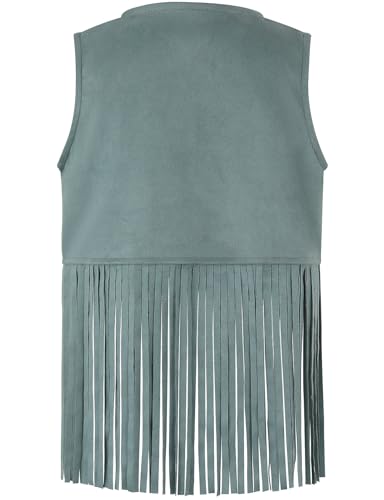 Image of Noomelfish Girls Faux Suede Fringe Vest Sleeveless Boho Tassels Jacket Cardigan (5-12 Years)