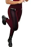 Flamingals Faux Leather Leggings for Women Tummy Control High Waisted Motorcycle Leggings Women with Pockets Patch Zip Burgundy