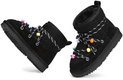 Stelle Girls Boys Snow Boots Kids Winter Ankle Boots Outdoor Sport Warm Lace-up Faux Fur Lined Lightweight Cute Shoes