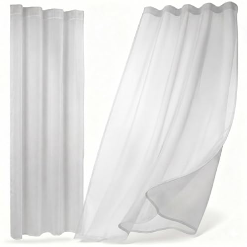 BEAUTEX Vorhang mit U-Band 140x250 cm (Farbe Wählbar) transparente Kräuselband Gardine, Dolly (Weiß)