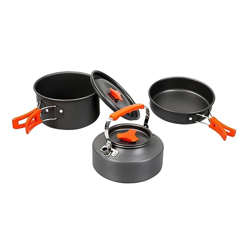 Happyyami -one Outdoor Cooking Kit for Hiking and Camping Includes Pot Pan Utensils and Tea Pot Sturdy and Space-Saving for Picnic