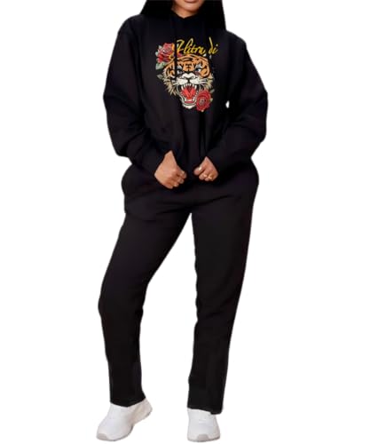 Glitrandi Womens 2 Piece Outfits Sweatsuit Sets Fashion Print Hoodies With Sweatpants Oversized Tracksuit For Women