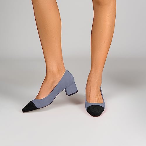 Castamere Women Chunky Block Mid Heel Cap Toe Slip-on Pumps Basic Classic Dress 2.0 Inches Heels2