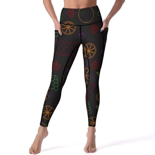 Legging yoga fruit citron banane taille haute anti-glisse gym