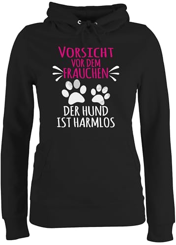 Pullover Damen Hoodie Frauen - Geschenk für Hundebesitzer - Vorsicht vor dem Frauchen - Pfotenabdrücke - weiß - XXL - Schwarz - hundepullover hundefan hund hoody lustige sprüche hundefans paws