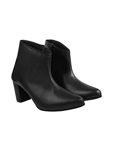 Image of Shoetopia Women's Ankle Boots - Faux Leather Pointed Toe Booties with Side Zip & Mid Block Heel for Work, Party & Everyday