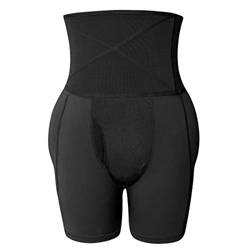 Bslingerie® Mens Padded Boxer Butt Lifter Underwear (Black High Waist, L)