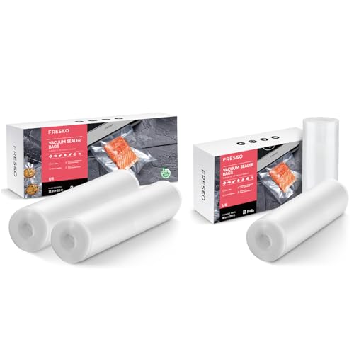 Image of FRESKO Vacuum Sealer Bags Rolls, 4 Packs 2 Rolls 11 inch x 20' and 2 Rolls 8 inchx20' Customized Size Storage Bags with BPA Free, Heavy Duty Food Bags for Meal Prep and Sous Vide Cooking