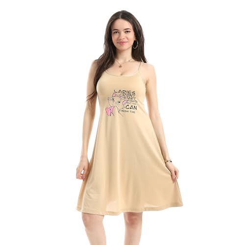 Andora Printed Sleep Shirt - Beige_3XL