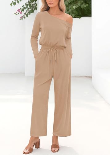 Lazysmile Jumpsuits For Women Dressy Long Sleeve Off Shoulder One Piece Wide Legs Rompers - image 3