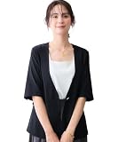 [ニッセン] コート・ジャケット レディース シアーノーカラー５分袖ジャケット（接触冷感・UVカット・洗濯機OK） 大きいサイズ有 黒 L