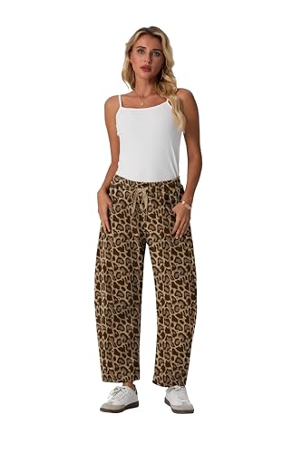 Image of Lepunuo Barrel Sweatpants Women Casual Baggy Elastic Waisted Pants Wide Leg Gym Trousers with Pockets