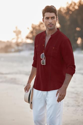 Image of Macsivo Cotton Blend Solid Casual Short Kurta for Men Long Sleeve Mandarin Collar Stylish Shirt Kurta for Men