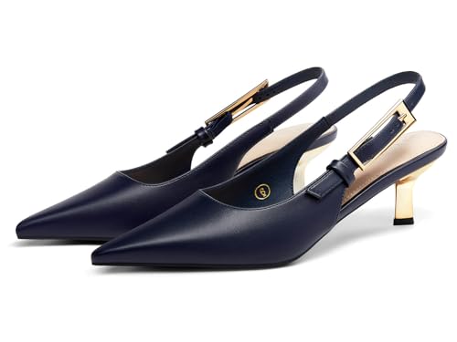 Image of Coutgo Womens Slingback Kitten Heels Closed Pointed Toe Pumps Buckle Strap Wedding Party Dress Shoes
